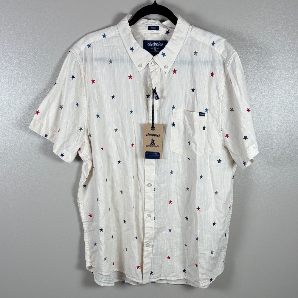 Chubbies Men's Casual White Shirt with Star Pattern